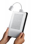 White Clip Light on Kindle Case in Hands (Silo)